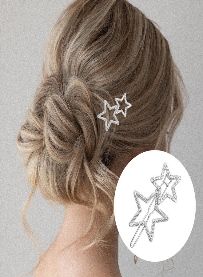 Heran 2Pcs Silver Hollow Star Hair Clips for Women, Non-Slip Geometric Metal Hairpins with Rhinestones, Elegant Hair Barrettes Accessories for Styling, Cute and Glitter - Image 5